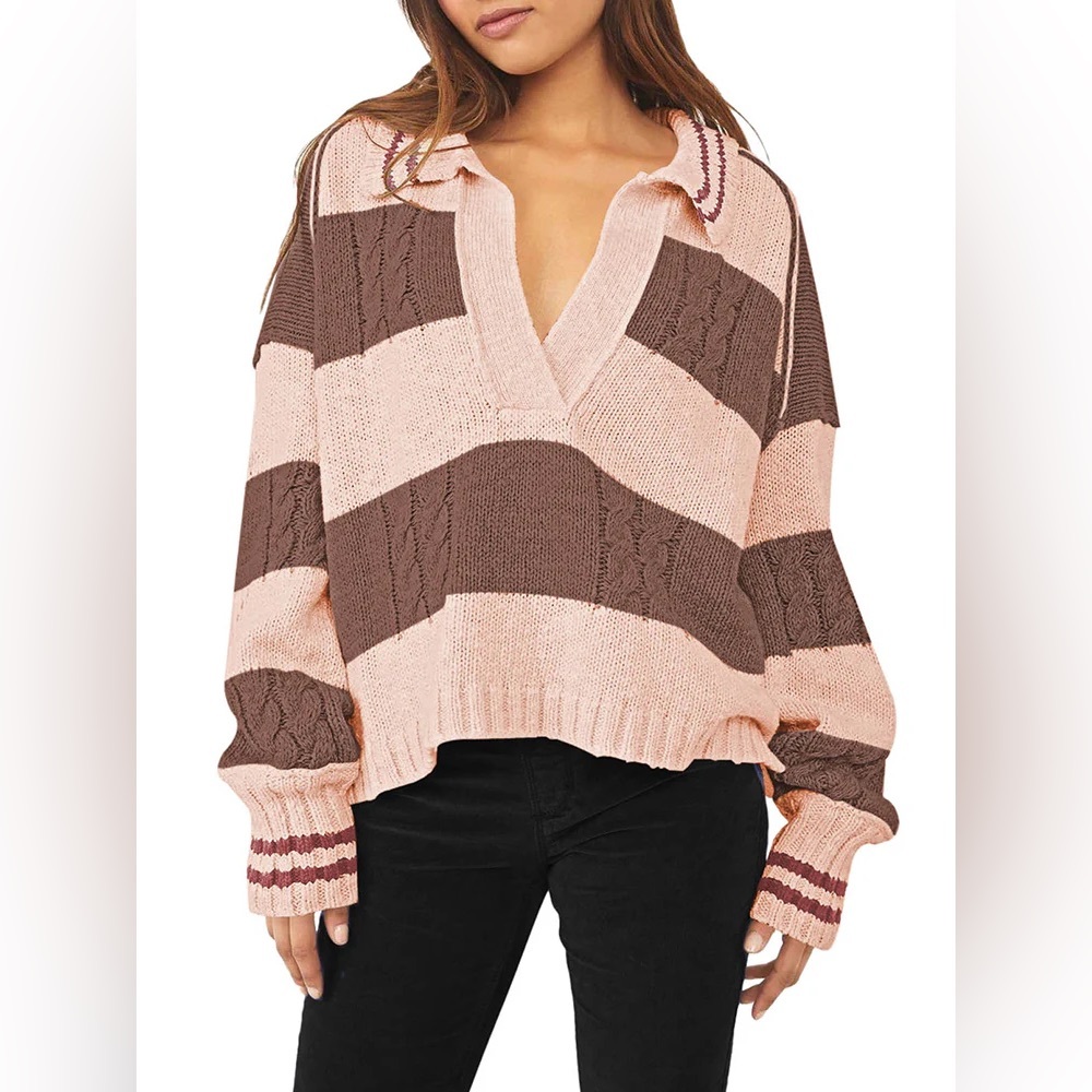 Striped Pink cream and Brown Women's Sweater